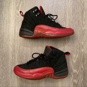 Nike Retro Air Jordan 12 Flu Game 2009 Black Suede W/Red Youth Size 5Y